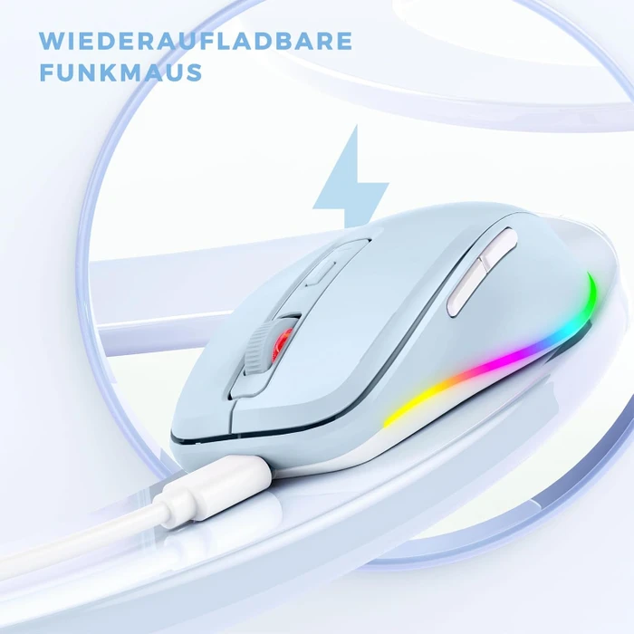 Seenda Rechargeable Wireless RGB Mouse mit Jiggler-Funktion, hellblau, USB