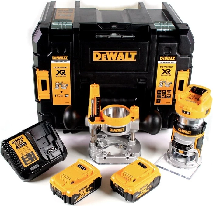 DeWalt DCW604P2 Akku-Oberfräse inkl. Koffer + 2 Akkus 5.0Ah
