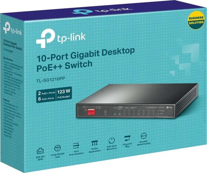 TP-Link TL-SG1210P Desktop Gigabit Switch, 9x RJ-45, 1x SFP, 123W PoE++