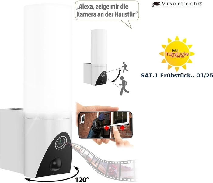 VisorTech LED-Außenwandleuchte & WLAN-Full-HD-Kamera