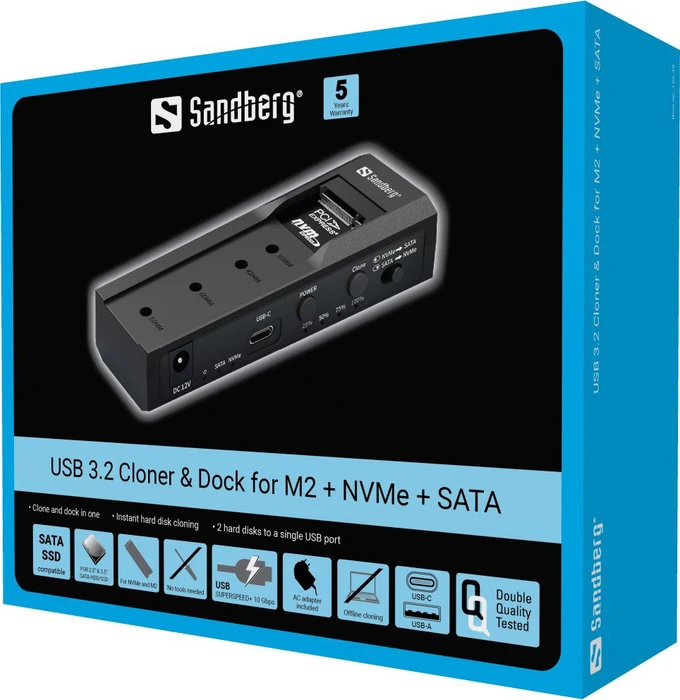 Sandberg Cloner-Dock für M.2/NVMe und SATA HDD, USB-C 3.1
