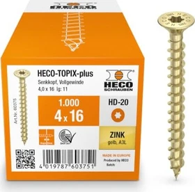HECO TOPIX-plus verzinkt gelb A3L Torx T20 Holzschraube, 4x16mm, 1000 Stück