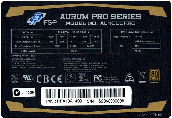 FSP Aurum Pro 1000W, ATX 2.3
