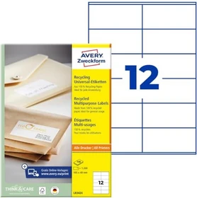 Avery-Zweckform Etiketten Recycling, 105x48mm, weiß, 100 Blatt (1200 Etiketten)