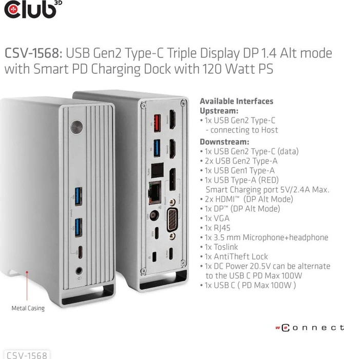 Club 3D Triple Display Smart PD Ladestation, USB-C 3.2 [Buchse]