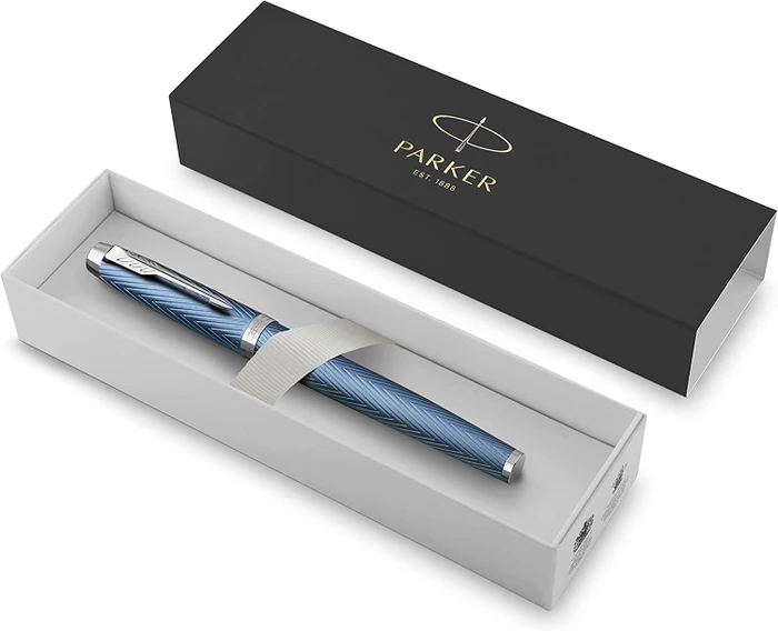 Parker IM Premium Tintenroller (Mine) blue grey lacquer/chrome trim, Geschenkbox (2143648) – Bild 8