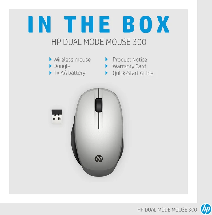 HP Dual-Mode Mouse 300 silber, USB/Bluetooth