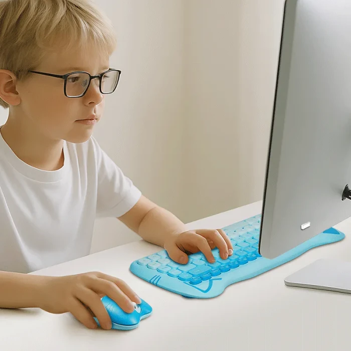 LogiLink Kitty Kindgerechtes Wireless Tastatur-Maus-Set, blau, USB, DE