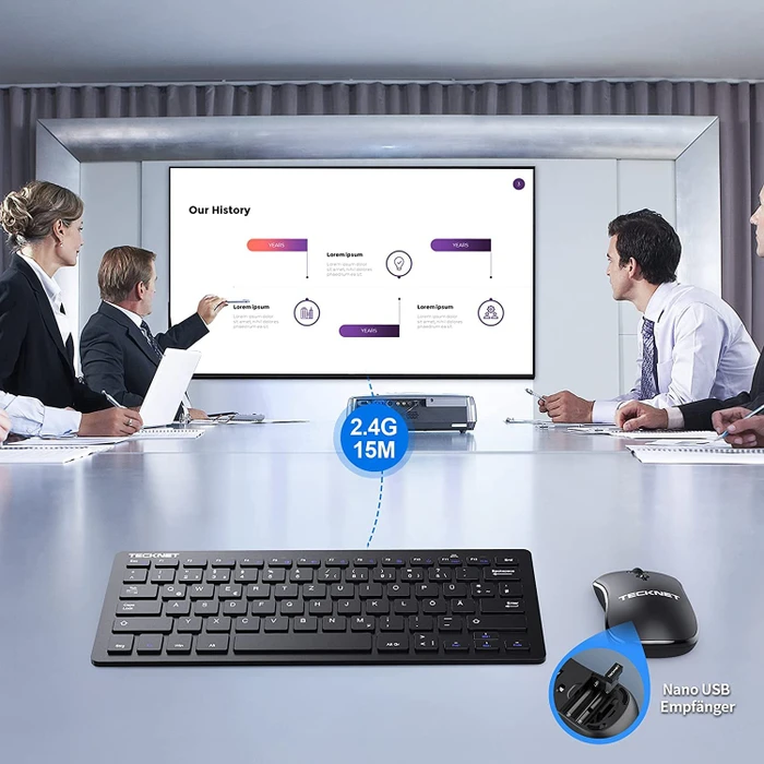 TeckNet Kabelloses Tastatur Maus Set, schwarz, USB, DE