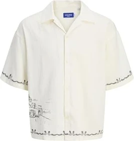 Jack & Jones Wide Fit Hemd kurzarm cloud dancer (Herren)