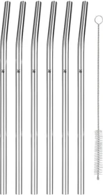 WMF Baric Trinkhalm-Set Cromargan, 6-tlg. inkl Reinigungsbürste, gebogen