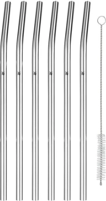 WMF Baric Trinkhalm-Set Cromargan, 6-tlg. inkl Reinigungsbürste, gebogen