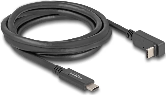 DeLOCK USB-C auf USB-C Kabel, USB 3.0 mit DP, 5Gb/s, 4K, 60W USB PD, gewinkelt, E-Marker, schwarz, 2m