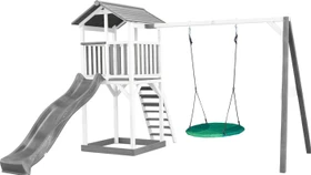 Axi Spielturm Beach Tower mit Rutsche und Nestschaukel grau/weiß/grün