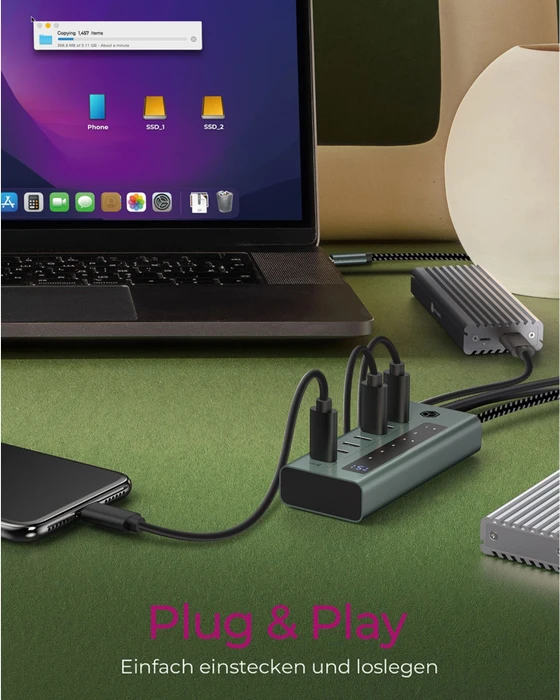 RaidSonic Icy Box IB-HUB1457-C31 USB-Hub grau, 7x USB-C 3.1, USB-C 3.1 [Stecker]