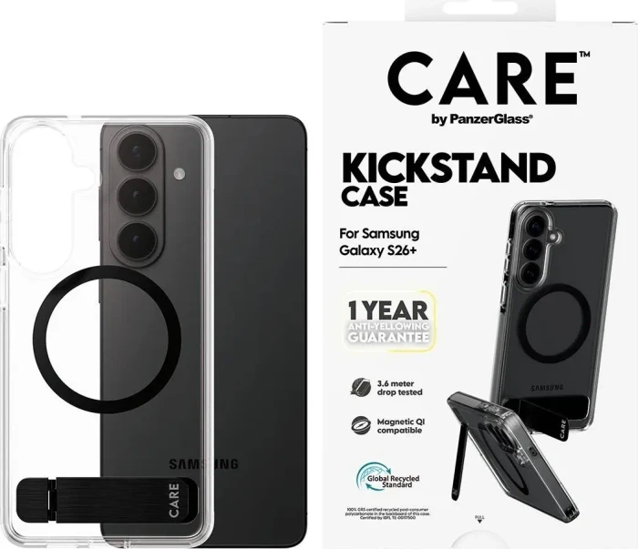 PanzerGlass Care Urban Explorer Case transparent mit Kickstand & Qi schwarz für Samsung Galaxy S26+
