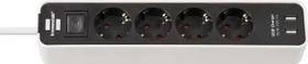 Brennenstuhl Ecolor mit USB-Ladefunktion,  4-fach, 2x USB-A, mit Schalter, 1.5m, weiß/schwarz