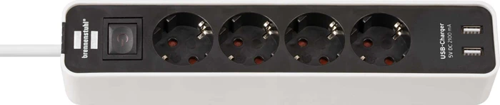 Brennenstuhl Ecolor mit USB-Ladefunktion, 4-fach, 2x USB-A, mit Schalter, 1.5m, weiß/schwarz