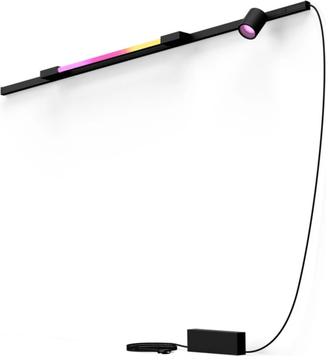 Philips Hue White and Color Ambiance Basis Perifo Schienensystem für die Wand gerade mit 1 Spots & 1 Gradient Light Tube kompakt schwarz