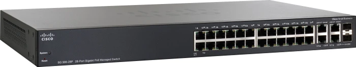 Cisco SG300 Rackmount Gigabit Managed Switch, 26x RJ-45, 2x RJ-45/SFP, 180W PoE