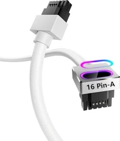 AsiaHorse Hydrus 12VHPWR, 12VHPWR Kabel, 1x 16-Pin PCIe 5.0 Stecker auf 16-Pin PCIe 5.0 Stecker, 90° gewinkelt, Typ A, Clip unten, RGB beleuchtet, weiß, 50cm