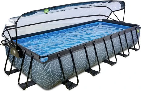 Exit Toys Stone Frame Pool mit Sandfilterpumpe und Abdeckung rechteckig 540x250x100cm