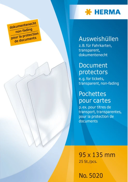 Herma Ausweishülle 95x135mm für Fahrkarten und Kinderausweise, Sonderformat, transparent, 25er-Pack
