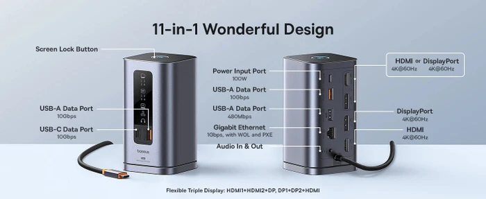 Baseus Spacemate 11-in-1 Docking Station, Mac, Multiport-Adapter, USB-C 3.1 [Stecker]