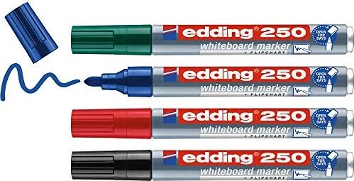 edding 250 Whiteboardmarker sortiert, 4er-Set, Blister