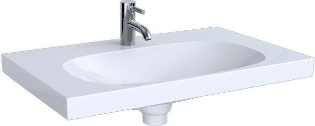 Geberit Acanto Waschtisch 75x48cm, Hahnloch mittig, Überlauf verdeckt, Ablagefläche, Ablaufkappe, weiß
