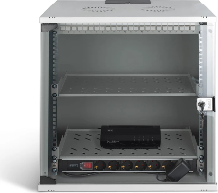 Digitus Professional SoHo Pro Line 19" Wandgehäuse SET 12HE, unmontiert, Sicherheitsglastür, IP20, RAL 7035, 400mm tief