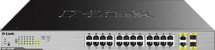 D-Link DGS-1000 Rackmount Gigabit Switch, 24x RJ-45, 2x RJ-45/SFP, 370W PoE+