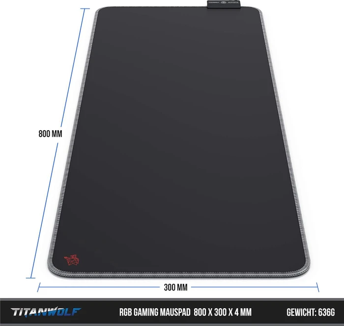 Titanwolf Icon Red Lightning RGB Gaming XXL Mauspad, 800x300mm, schwarz