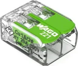 Wago Green Range Verbindungsklemme mit Hebeln bis 4mm² 2-Leiter, 100 Stück