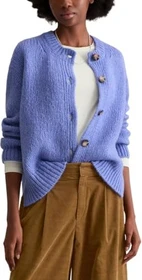 Marc O'Polo Schurwolle Alpaka Mix Relaxed Fit Cardigan Strickjacke medium blue melange (Damen)