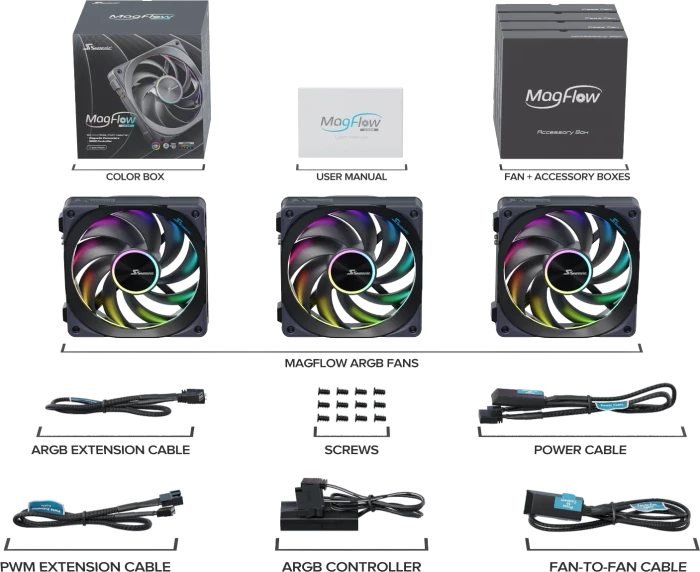 Seasonic MagFlow 1225 PWM ARGB, LED-Steuerung, 120mm, 3er-Pack