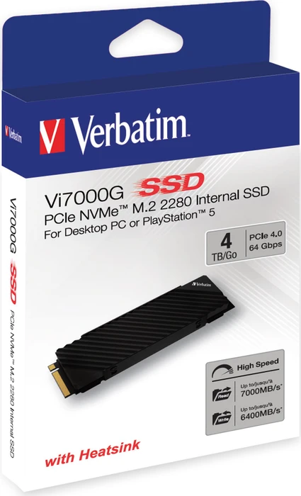 Verbatim Vi7000G PCIe NVMe SSD 4TB, M.2 2280 / M-Key / PCIe 4.0 x4, Kühlkörper