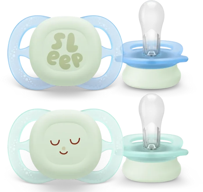 Philips Avent SCF075/08 ultra start Nighttime Beruhigungsschnuller, 0-2M, Silikon, blau/grün, 2 Stück