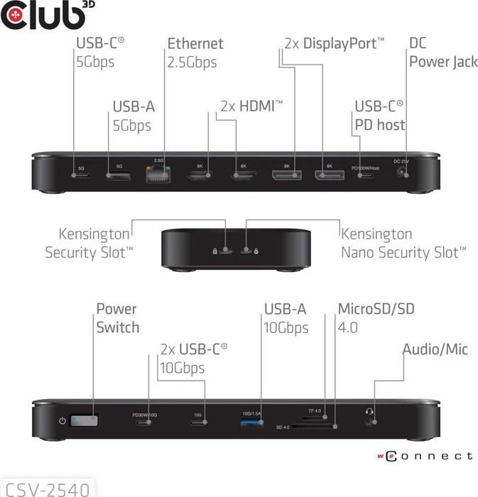 Club 3D 14-in-1 Quad-Display-Dockingstation, USB-C 3.1 [Buchse]