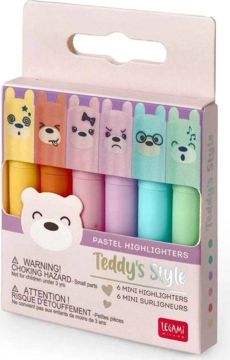 Legami Pastell Teddy's Style Mini Textmarker sortiert, 6er-Set