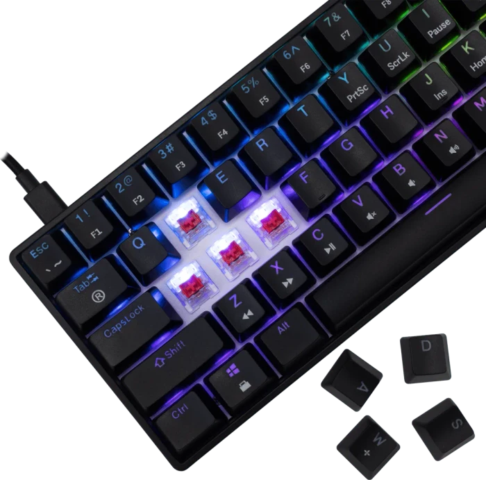 White Shark SHINOBI 2, schwarz, LEDs RGB, hot-swap, RED Switches, USB, US