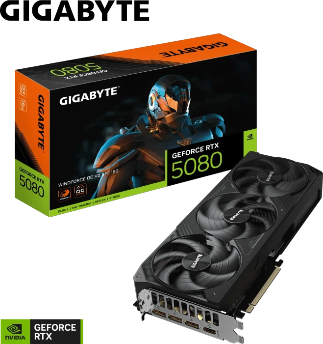 GIGABYTE GeForce RTX 5080 Windforce OC SFF 16G V2, 16GB GDDR7, HDMI, 3x DP