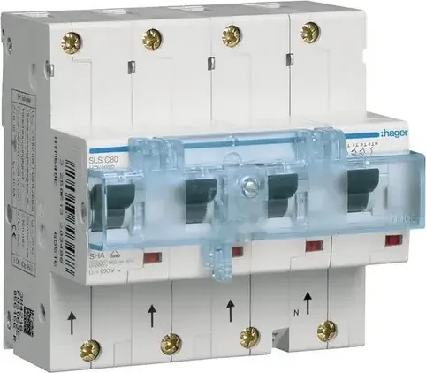 Hager SLS Schalter 4 polig 3P+N Cs-Charakteristik 80A für Hutschienemontage
