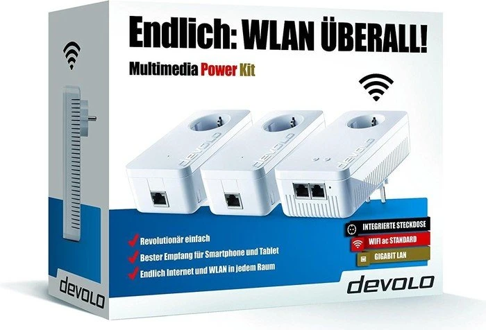 devolo dLAN 1200+ Multimedia Power Kit, Powerline/WLAN-Access Point und 2x Powerline-Adapter Set, 3er-Bundle