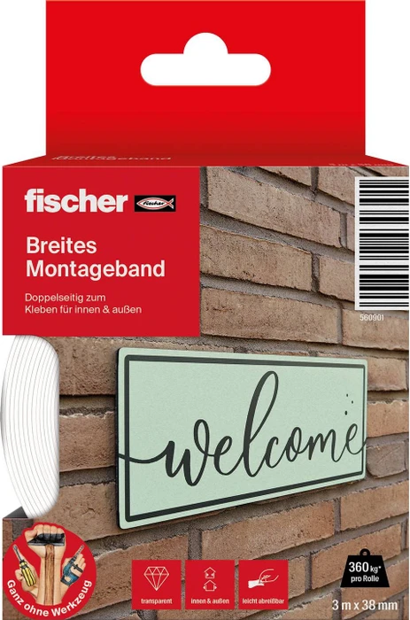 fischer Breites Montageband weiß, Klebeband, 38mm/3m (560901)