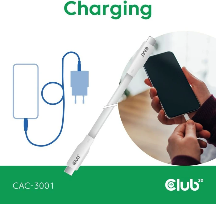 Club 3D USB4 Kabel, 20Gb/s, 240W PD EPR, USB-C Stecker auf USB-C Stecker, 2m, weiß