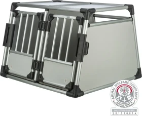 Trixie Doppel-Transportbox Aluminium, mit Sicherheitsverschluss, M-L, silber