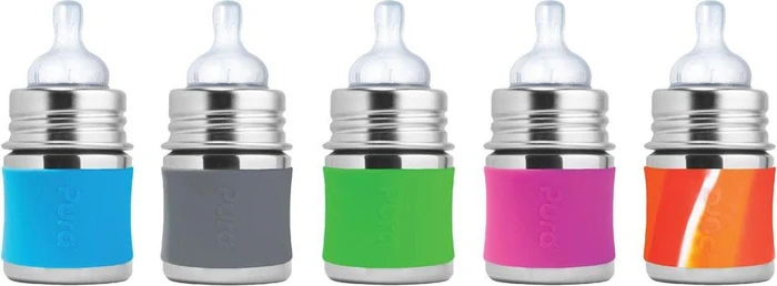 Pura Kiki Babyflasche Edelstahl mit Sleeve Silikon, 125ml, blau