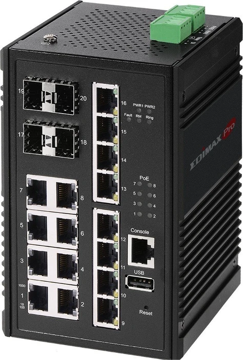 Edimax Pro IGS-5 Industrial Railmount Gigabit Managed Switch, 16x RJ-45, 4x SFP, 240W PoE+