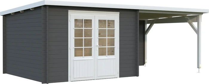 Palmako Ella 8.7+8.2m² Gartenhaus mit Schleppdach dunkelgrau/weiß
